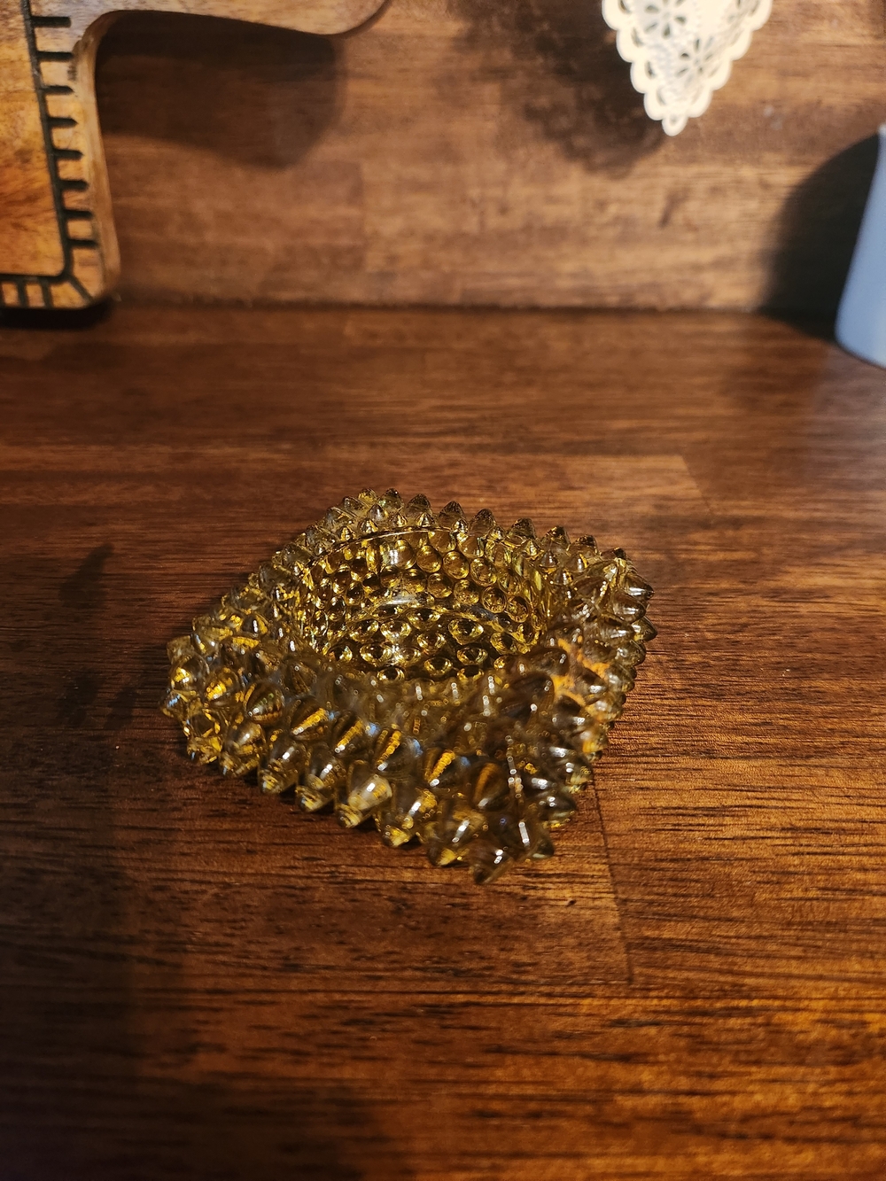 Vintage Fenton Amber Glass Square Hobnail Salt Cellar Votive Candle Holder